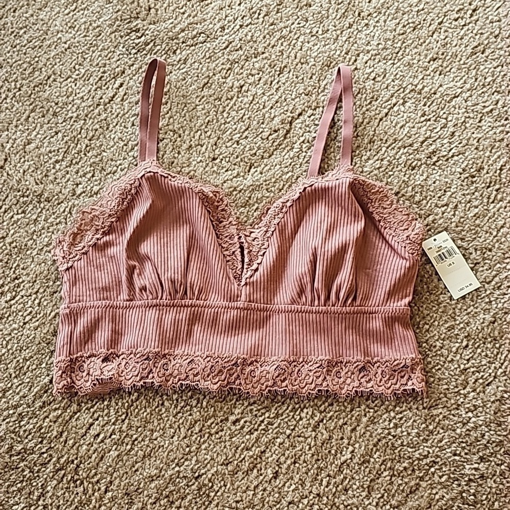 Aerie Ribbed Longline Bralette Eyelash Lace Trim Small